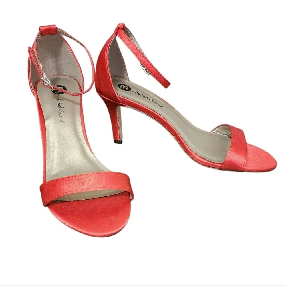 Michael Antonio Satin Ankle Strappy High Heel Open Toe Shoes Womens 6 Red Party